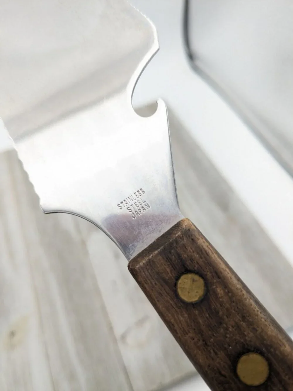 Stainless Steel Cake Pie Spatula Server Bottle Opener Cutter Slicer Japan Wood